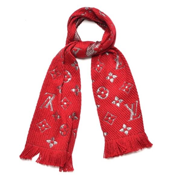 LOUIS VUITTON Wool Silk Logomania Shine Scarf in Rubis*BRAND-NEW with COA - Picture 1 of 7